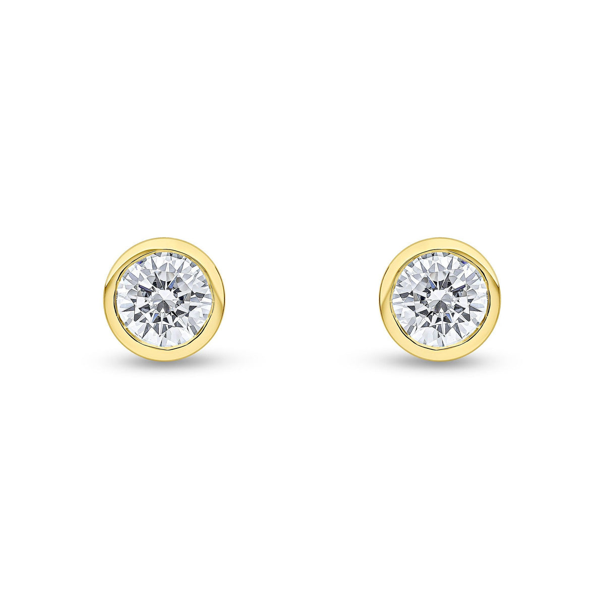 9ct Yellow Gold Round Cubic Zirconia CZ Rubover Stud Earrings — 6mm