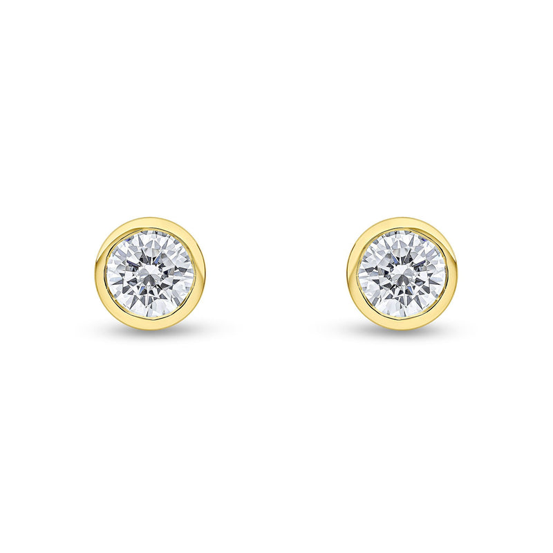 9ct Yellow Gold Round Cubic Zirconia CZ Rubover Stud Earrings — 6mm