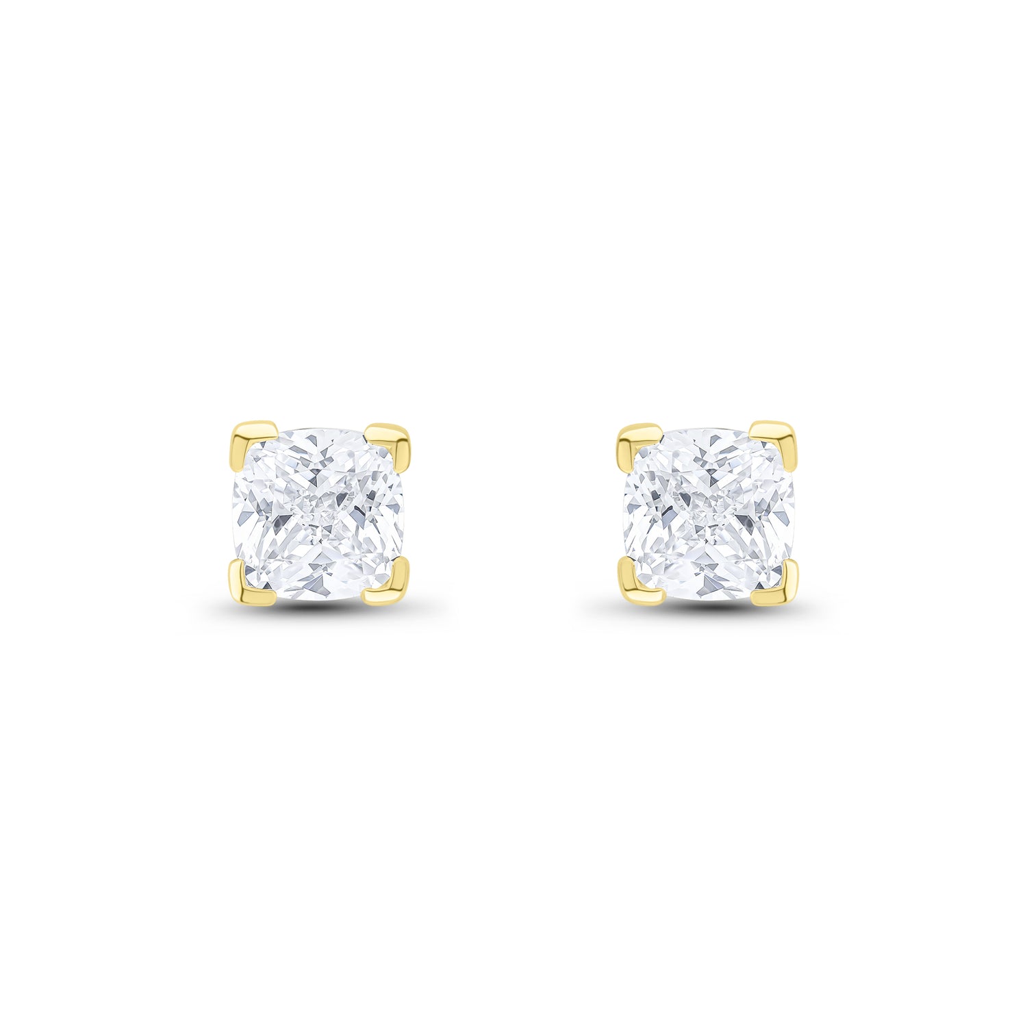 9ct Yellow Gold Cushion Cubic Zirconia CZ Claw Stud Earrings — 6mm