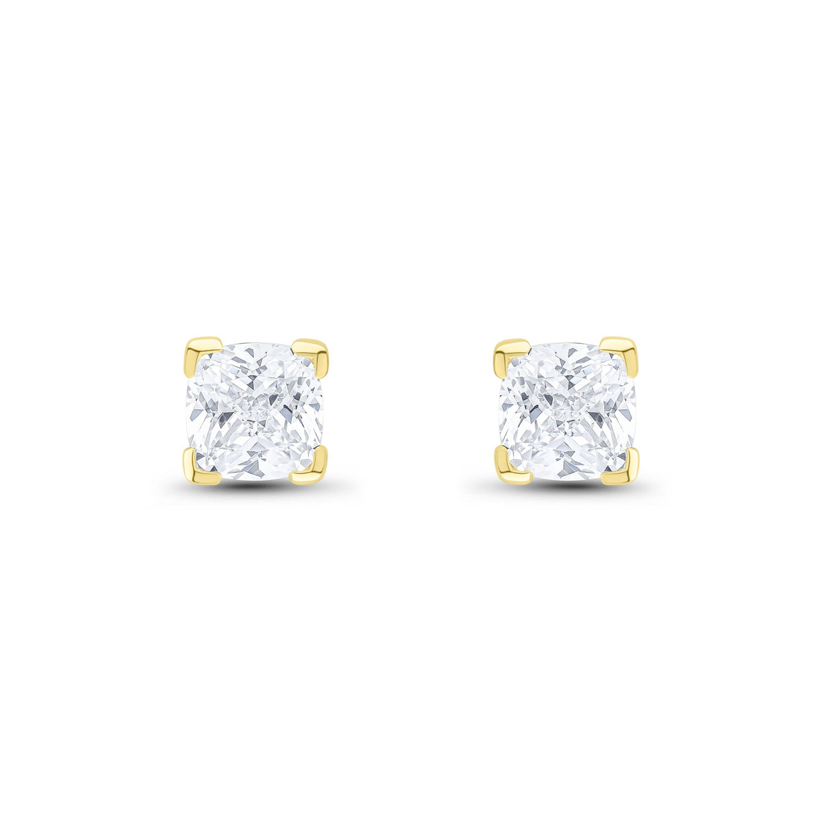 9ct Yellow Gold Cushion Cubic Zirconia CZ Claw Stud Earrings — 6mm