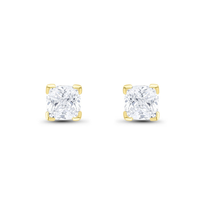 9ct Yellow Gold Cushion Cubic Zirconia CZ Claw Stud Earrings — 6mm
