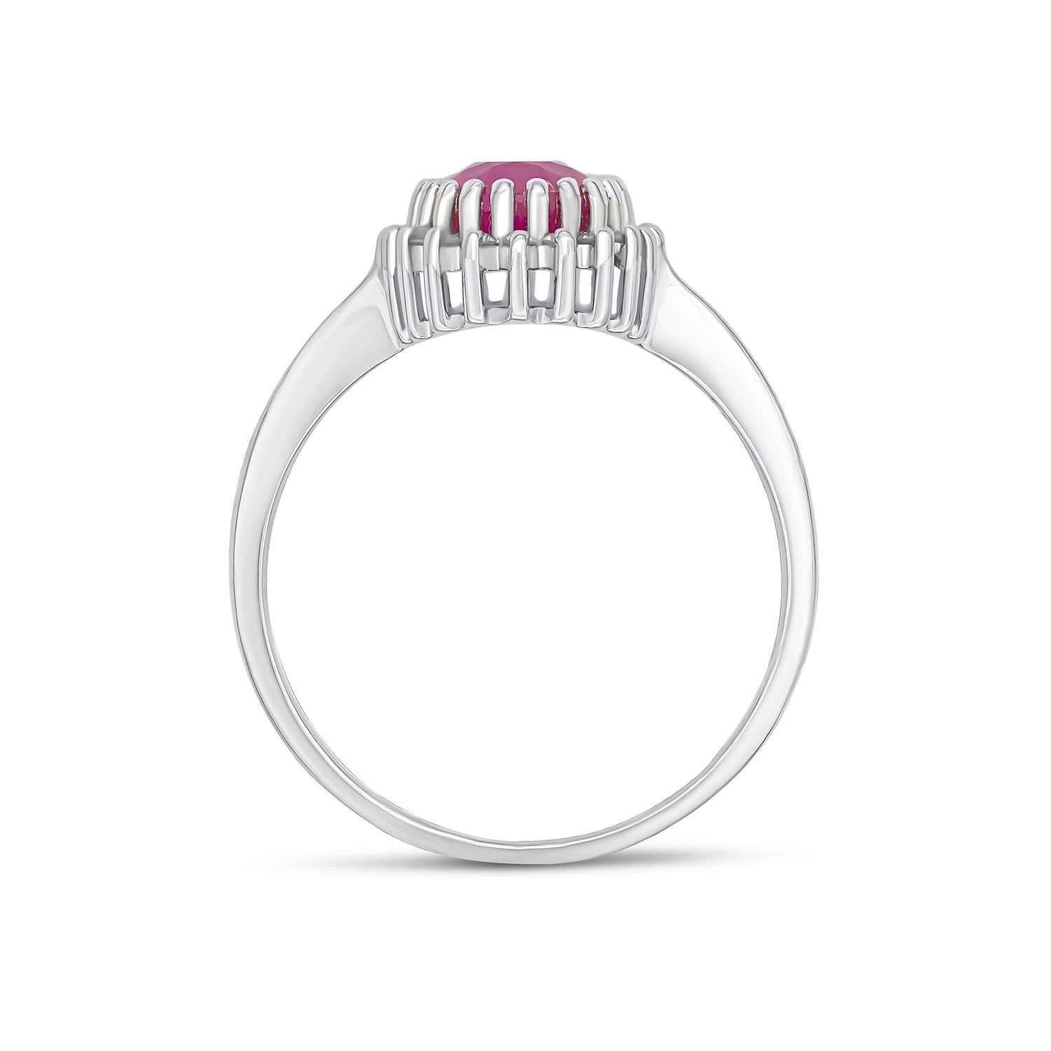 9ct White Gold Oval Natural Ruby and Diamond Cluster Ring — 8x6mm