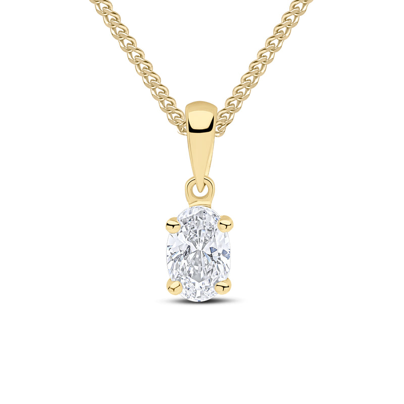 9ct Yellow Gold Oval Cubic Zirconia CZ Claw Pendant — 6x4mm