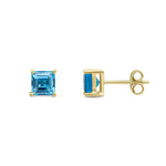 9ct Yellow Gold Square Natural Swiss Blue Topaz Claw Stud Earrings — 5mm