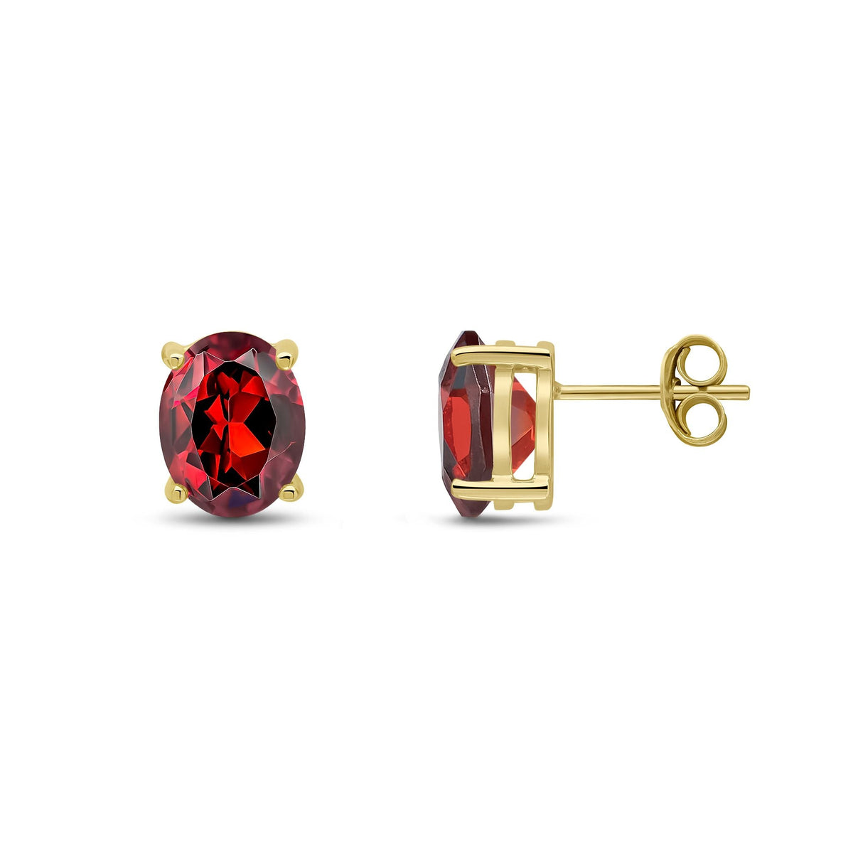 9ct Yellow Gold Oval Natural Garnet Claw Stud Earrings — 9x7mm