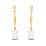 9ct Yellow Gold Oval Natural Opal Claw Bar Drop Earrings — 7x5mm