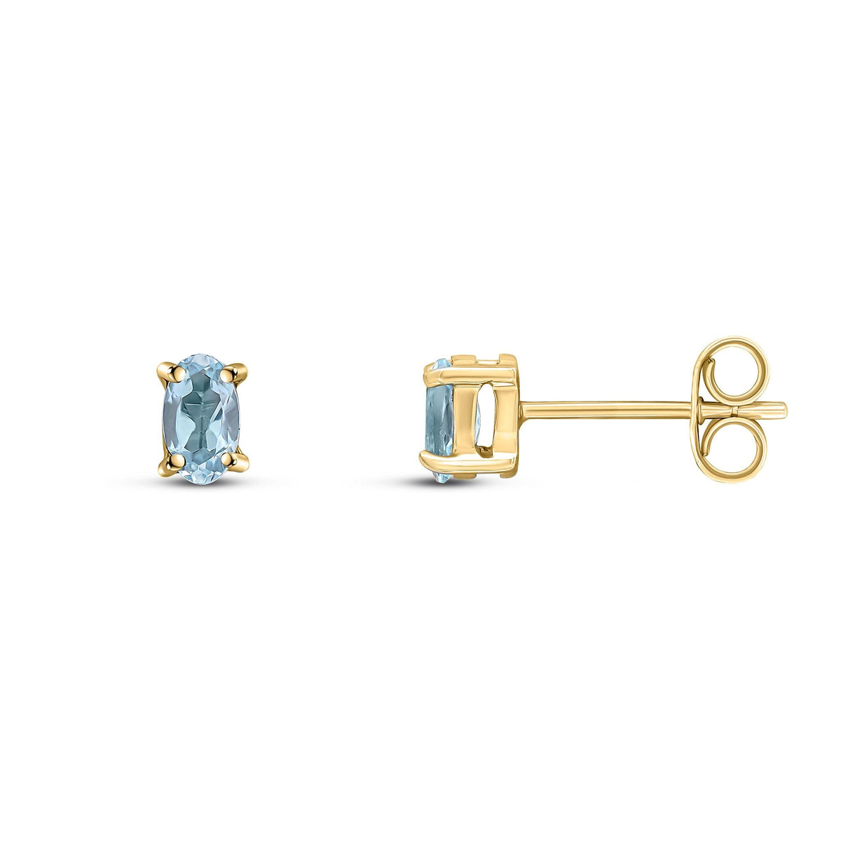 9ct Yellow Gold Oval Natural Aquamarine Claw Stud Earrings — 5x3mm