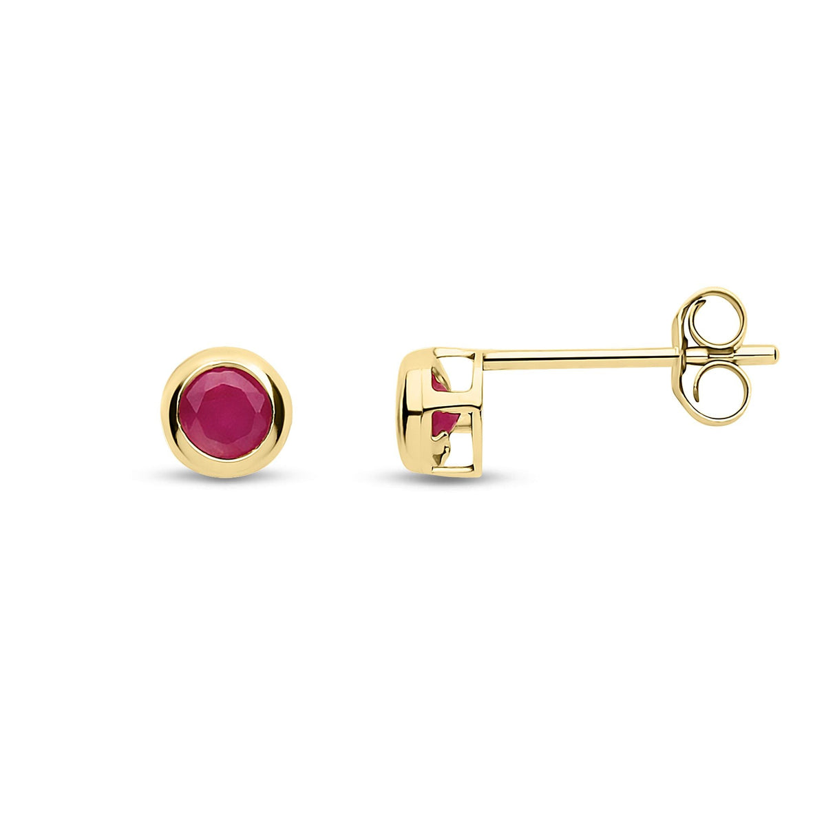 9ct Yellow Gold Rubover Set Natural Ruby Stud Earrings