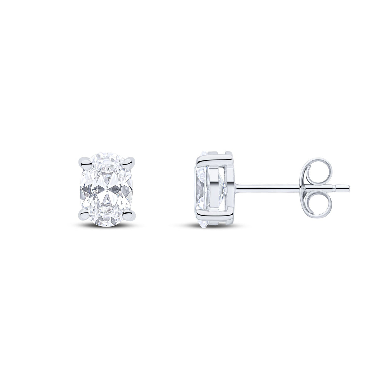 9ct White Gold Oval Cubic Zirconia CZ Stud Earrings — 7x5mm