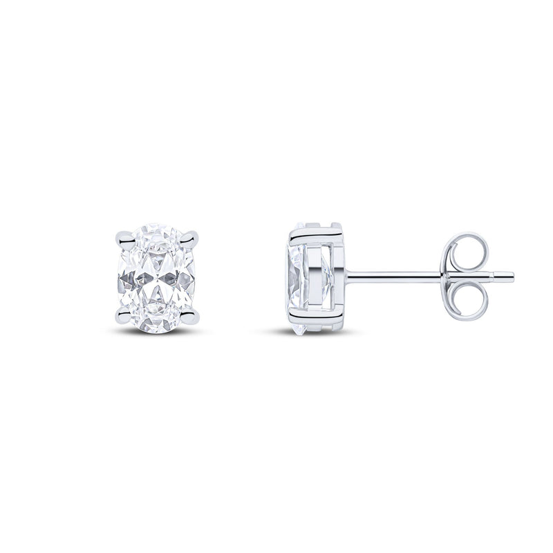 9ct White Gold Oval Cubic Zirconia CZ Stud Earrings — 7x5mm
