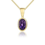 9ct Yellow Gold Oval Natural Amethyst Rubover Pendant — 6x4mm