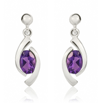 9ct White Gold Oval Natural Amethyst 'Eye' Drop Earrings — 6x4mm