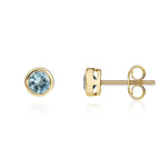 9ct Yellow Gold Round Natural Aquamarine Rubover Stud Earrings — 4mm