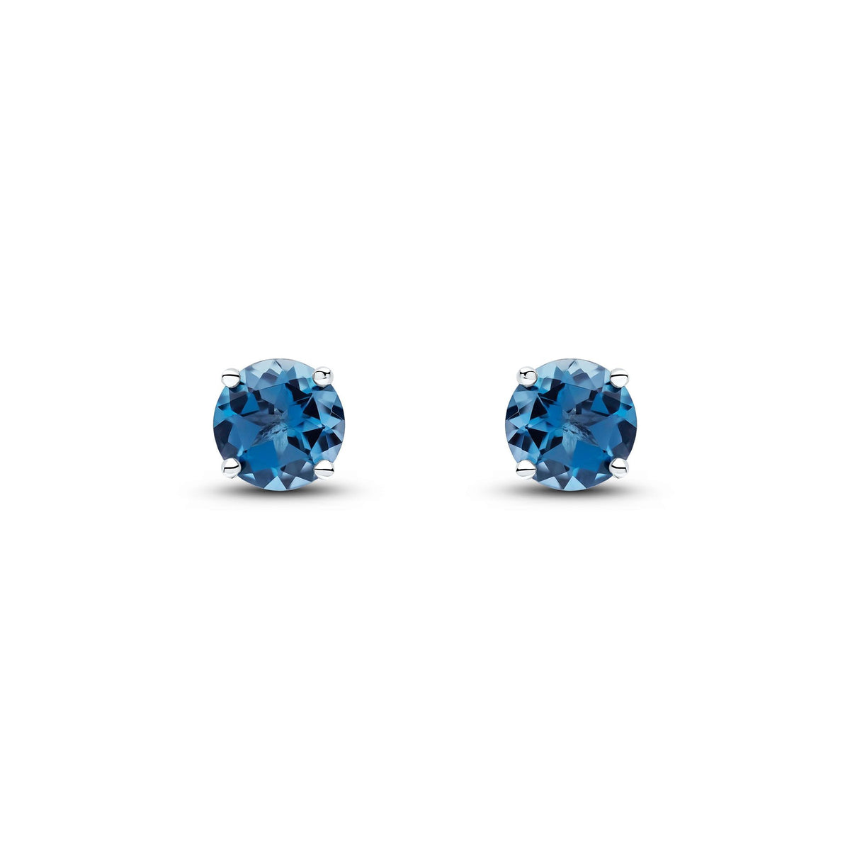 9ct White Gold Round Natural London Blue Topaz Claw Set Stud Earrings — 6mm