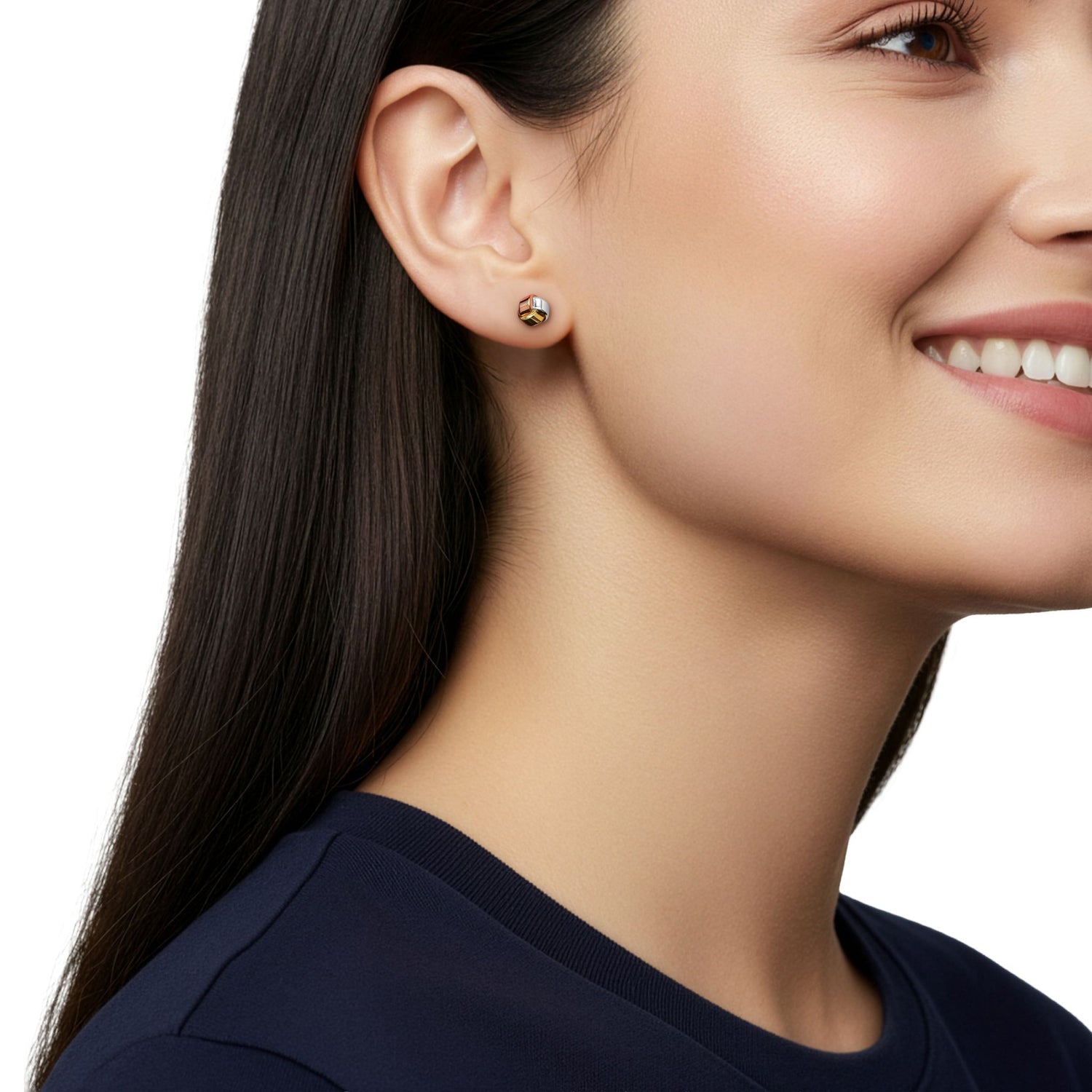 9ct Three-Tone Gold Polished Classic Knot Stud Earrings — 8mm