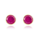 9ct Yellow Gold Round Natural Ruby Rubover Stud Earrings — 5mm