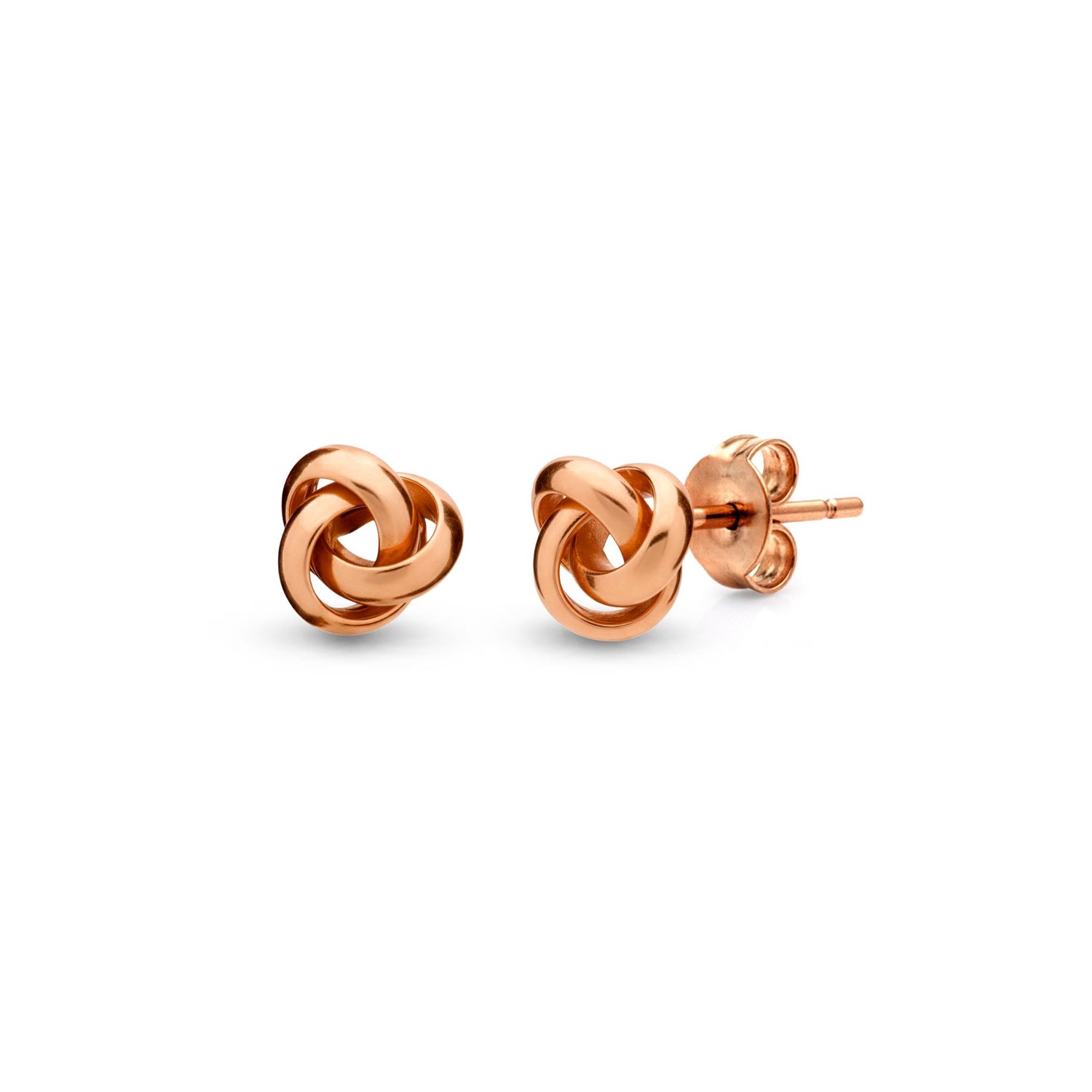 9ct Rose Gold Polished 3-Strand Open Knot Stud Earrings — 7mm