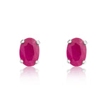 9ct White Gold Oval Natural Ruby Claw Stud Earrings — 6x4mm