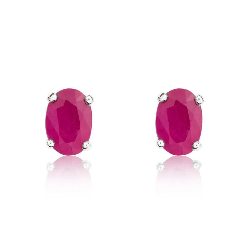 9ct White Gold Oval Natural Ruby Claw Stud Earrings — 6x4mm