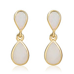 9ct Yellow Gold Pear Shaped Natural Opal Two Stone Rubover Drop Earrings