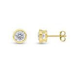 9ct Yellow Gold Round Cubic Zirconia CZ Rubover Stud Earrings — 6mm