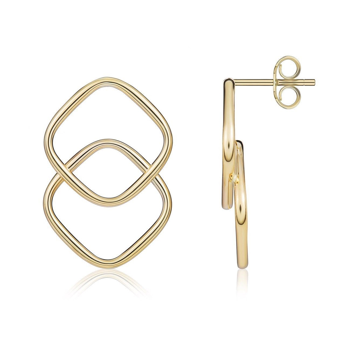 9ct Gold Overlapped Cushion Stud Earrings