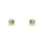 9ct Yellow Gold Round Natural Aquamarine Rubover Stud Earrings — 3mm
