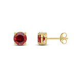 9ct Yellow Gold Round Natural Garnet Claw Stud Earrings — 6mm