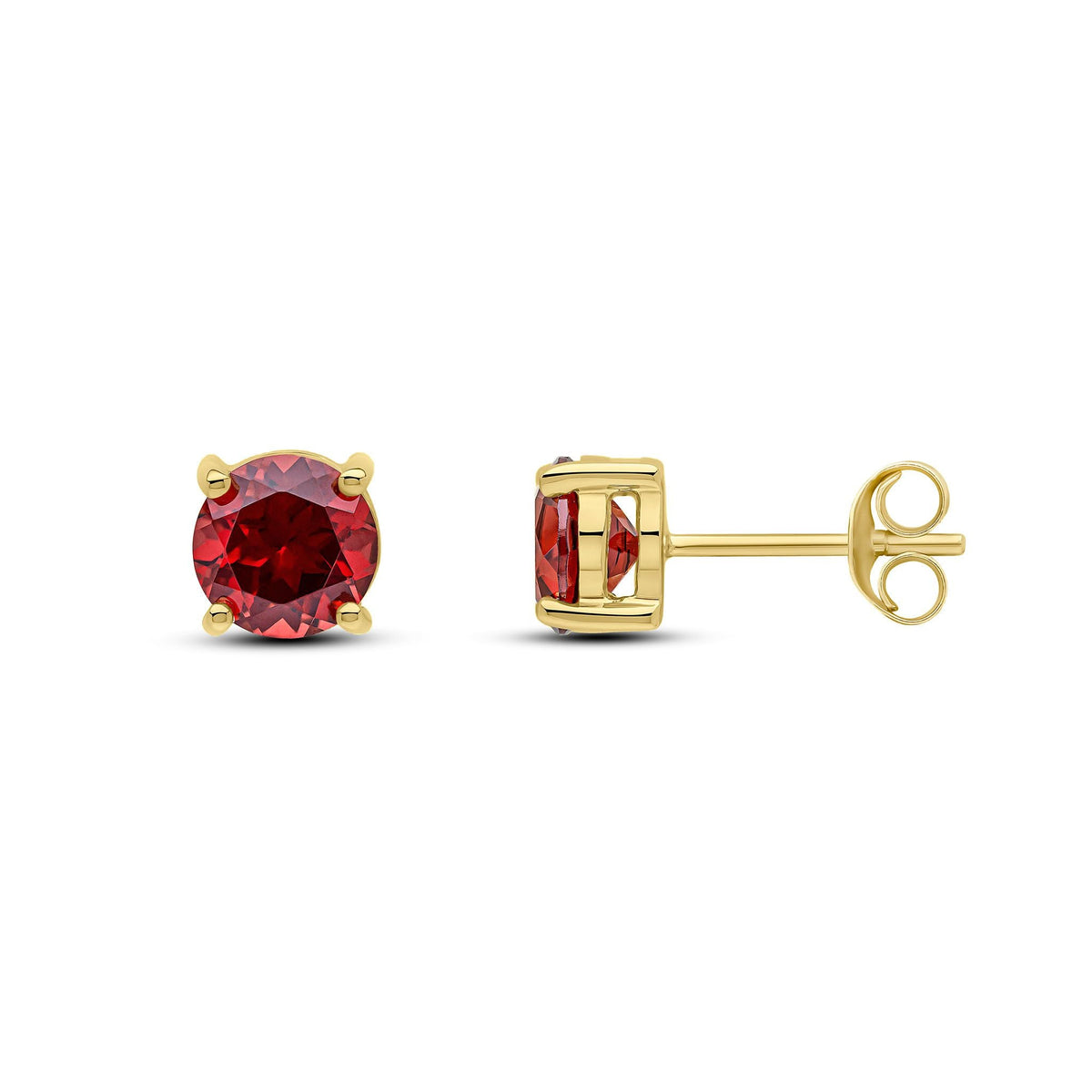 9ct Yellow Gold Round Natural Garnet Claw Stud Earrings — 6mm