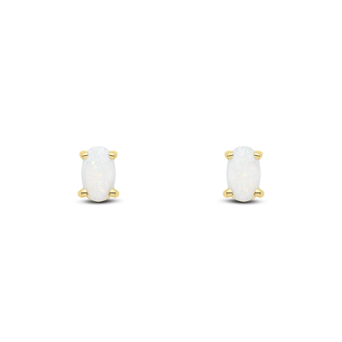 9ct Yellow Gold Oval Natural Opal Claw Stud Earrings — 5x3mm