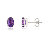 9ct White Gold Oval Natural Amethyst Claw Stud Earrings — 7x5mm