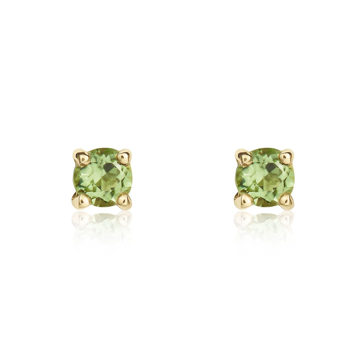 9ct Yellow Gold Natural Round Peridot Claw Stud Earrings — 3mm