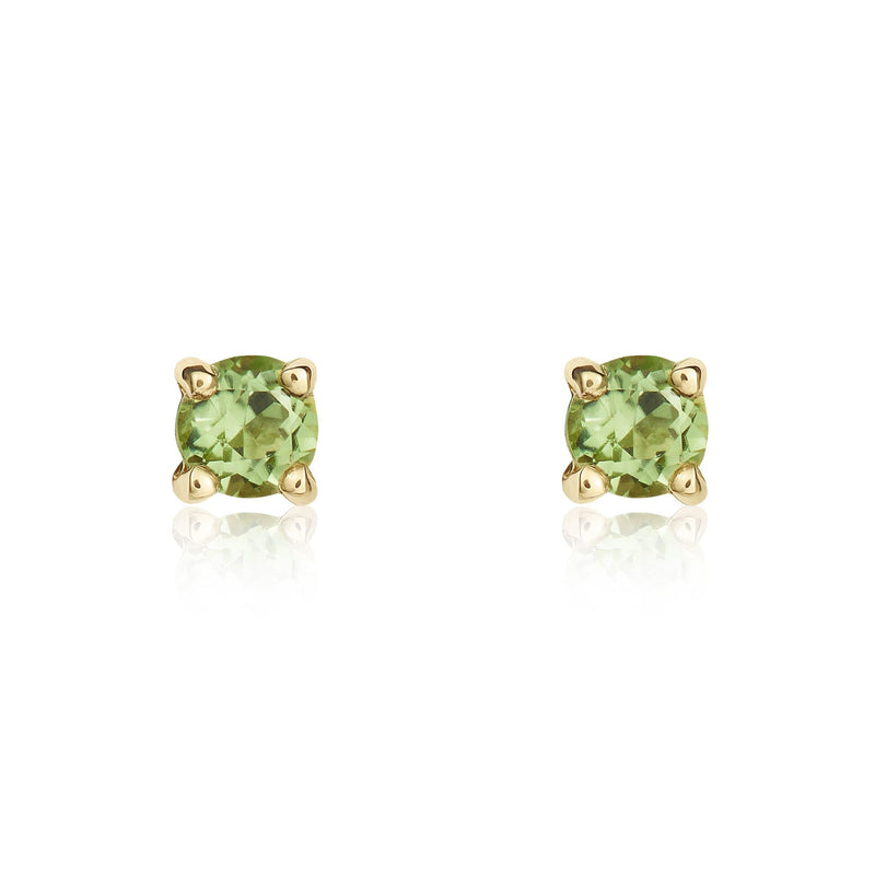 9ct Yellow Gold Natural Round Peridot Claw Stud Earrings — 3mm