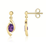 9ct Yellow Gold Oval Natural Amethyst 'Eye' Drop Earrings — 6x4mm