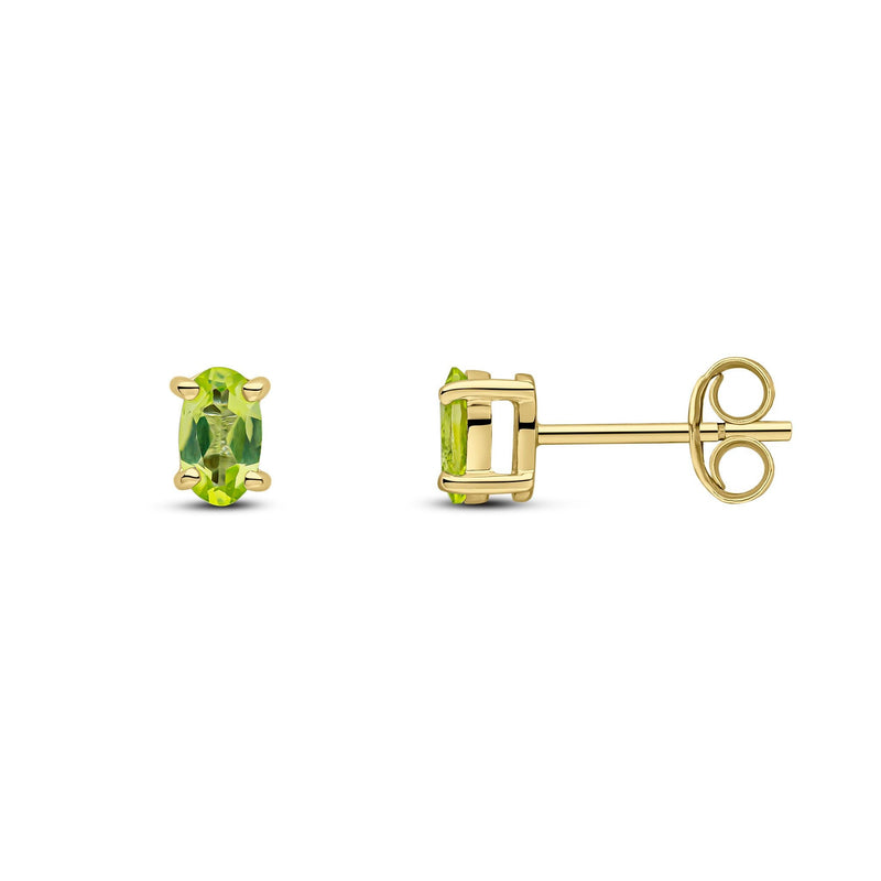 9ct Yellow Gold Oval Natural Peridot Claw Stud Earrings — 5x3mm