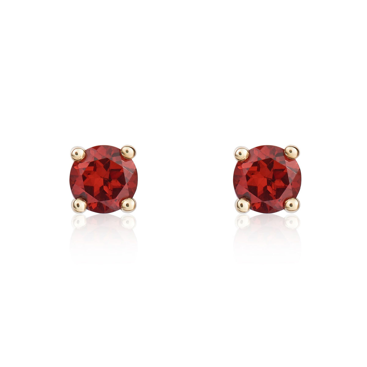 9ct Yellow Gold Round Natural Garnet Claw Stud Earrings — 4mm