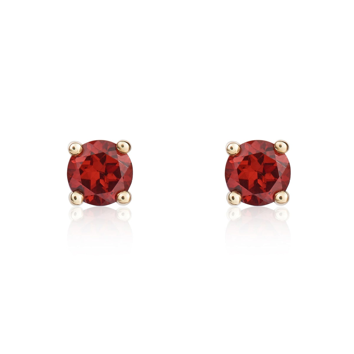 9ct Yellow Gold Round Natural Garnet Claw Stud Earrings — 4mm