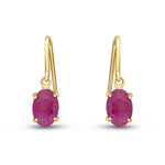 9ct Yellow Gold Oval Natural Ruby Claw Hook Wire Drop Earrings — 7x5mm