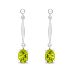 9ct White Gold Oval Natural Peridot Claw Bar Drop Earrings — 7x5mm