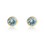 9ct Yellow Gold Round Natural Aquamarine Rubover Stud Earrings — 4mm
