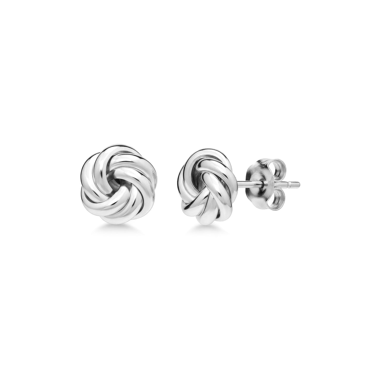 9ct White Gold Polished 2 Row Knot Stud Earrings — 9mm