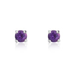 9ct White Gold Round Natural Amethyst Claw Stud Earrings — 3mm