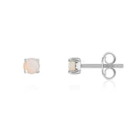 9ct White Gold Round Natural Opal Claw Stud Earrings — 3mm