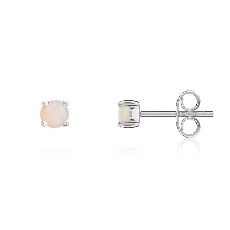 9ct White Gold Round Natural Opal Claw Stud Earrings — 3mm