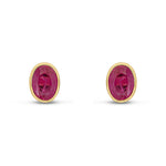 9ct Yellow Gold Oval Natural Ruby Rubover Stud Earrings — 7x5mm