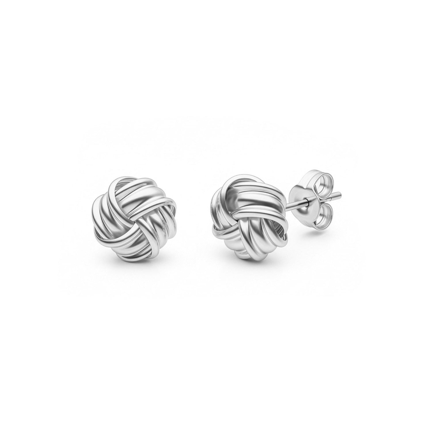 9ct White Gold Polished Woven Knot Stud Earrings — 8mm