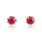 9ct Yellow Gold Round Natural Ruby Rubover Stud Earrings — 4mm