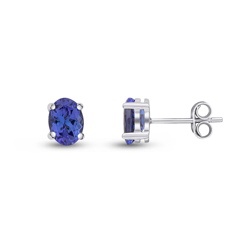 9ct White Gold Oval Natural Tanzanite Claw Stud Earrings — 7x5mm