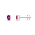 9ct Yellow Gold Oval Natural Ruby Claw Stud Earrings — 5x3mm