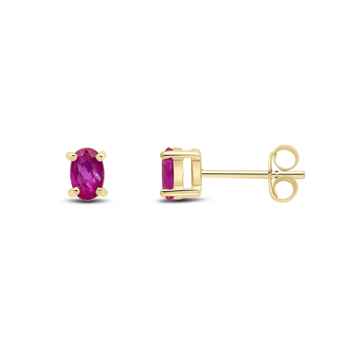 9ct Yellow Gold Oval Natural Ruby Claw Stud Earrings — 5x3mm
